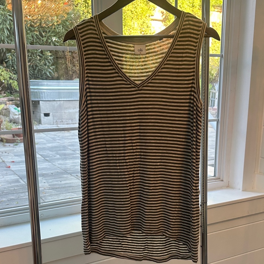 CAbi olive green and grey stripe tank